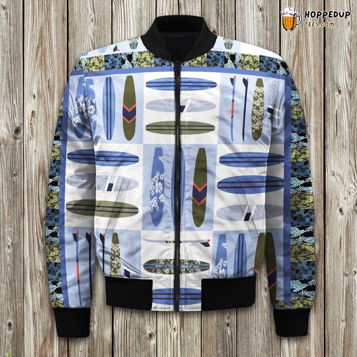 Surf Catch A Wave Inspired Bomber Winter Jacket Cozy Design Feline Outerwear