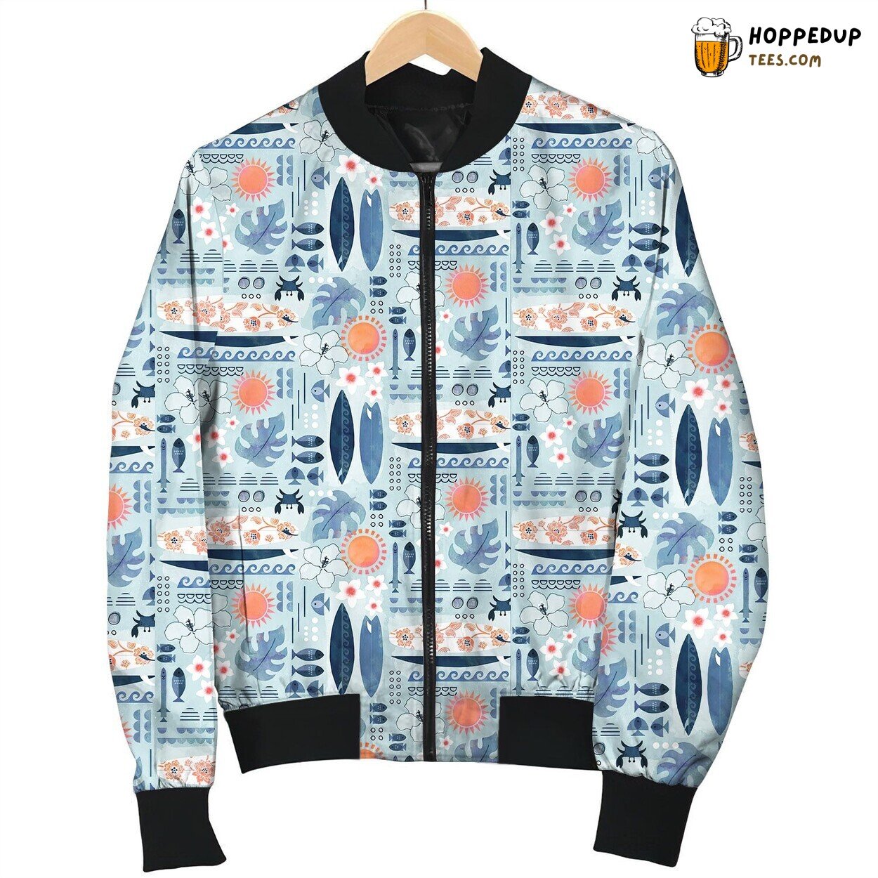 Surfing Blue Pattern Bomber Jacket