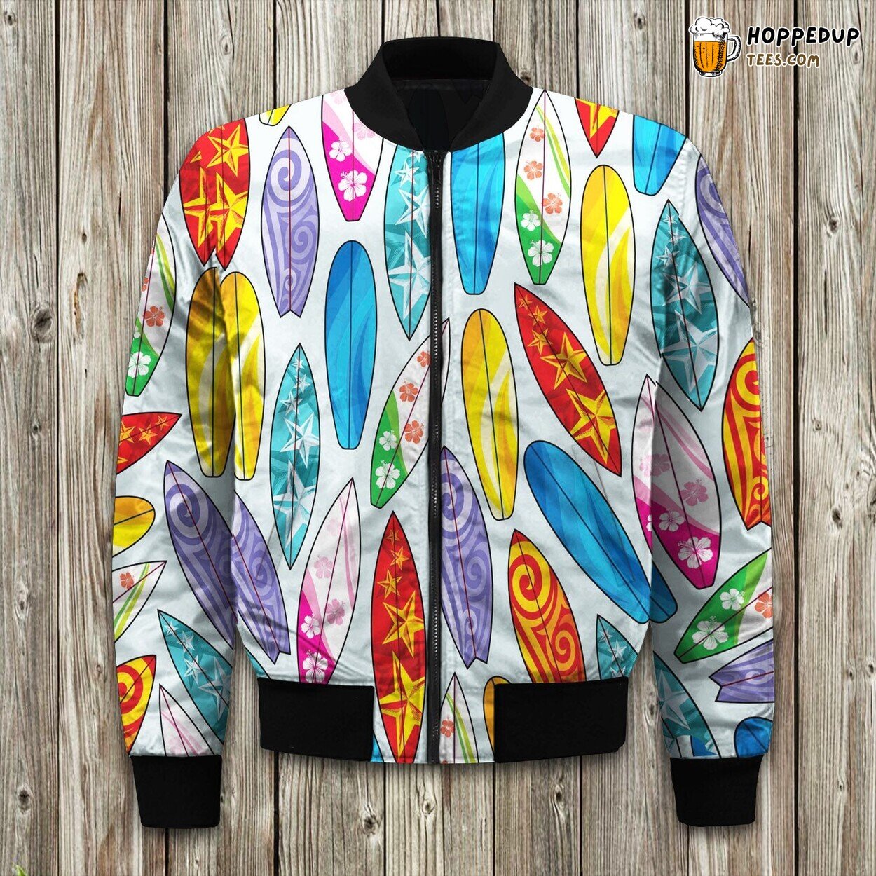 Surfing Boards Graphics Winter Bomber Jacket Beach Lover’s Dream Touch