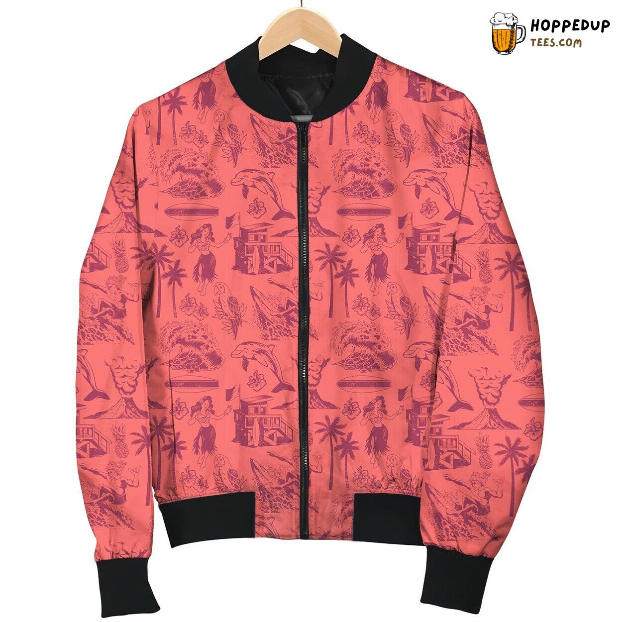 Surfing Red Pattern Bomber Jacket