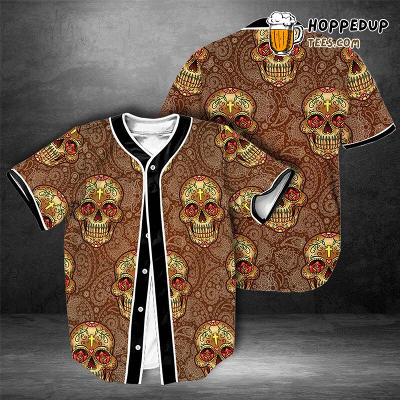 Sweet Brown Sugar Skull Art 3D Printed Baseball Jersey Cultural