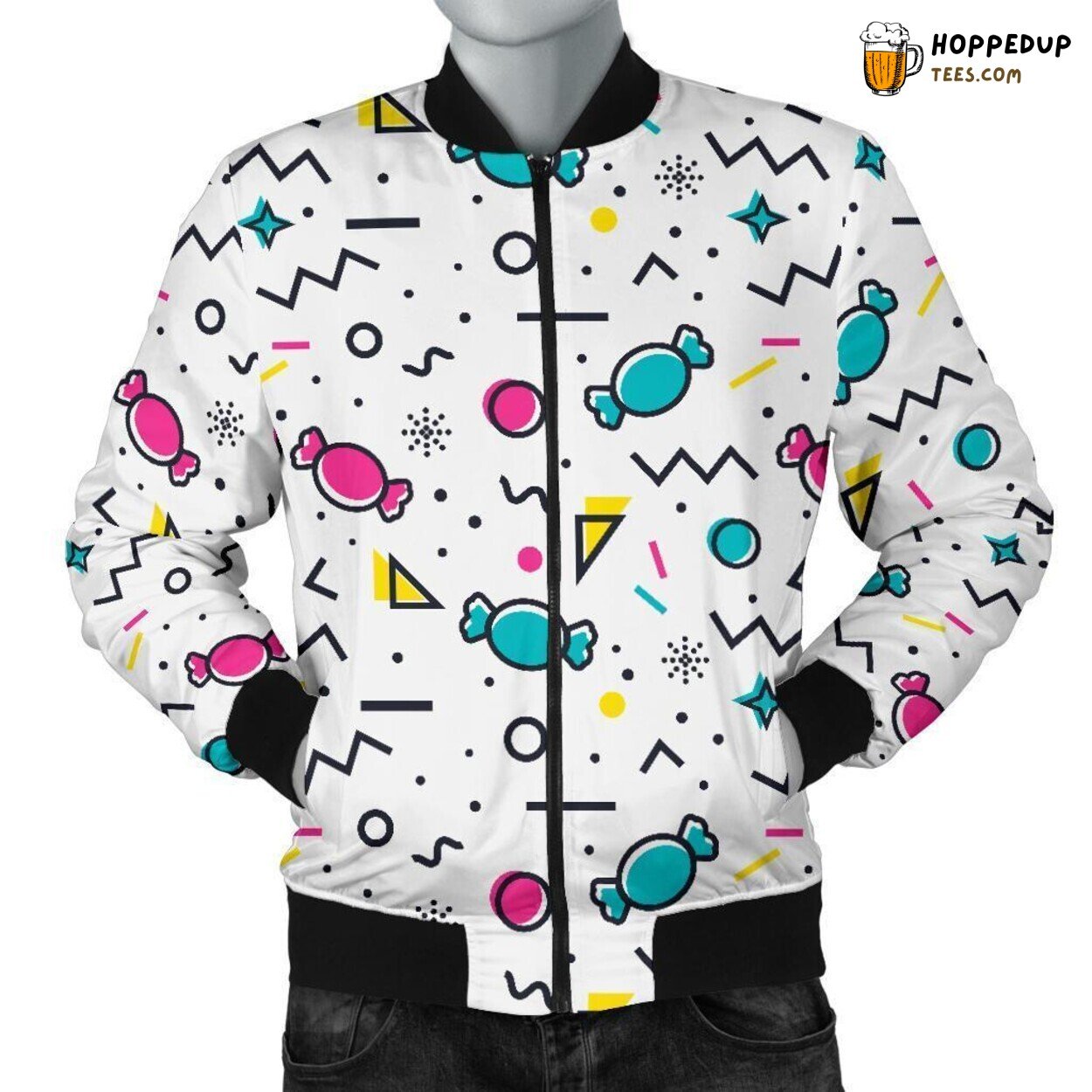 Sweet Candy Treat Essence Men’s Bomber Jacket Unique Pattern Design Display