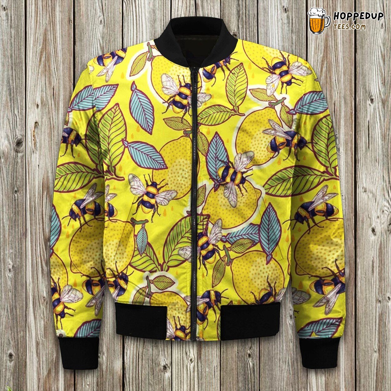 Sweet Summer Bee And Lemon Winter Bomber Jacket Nature’s Delight Design