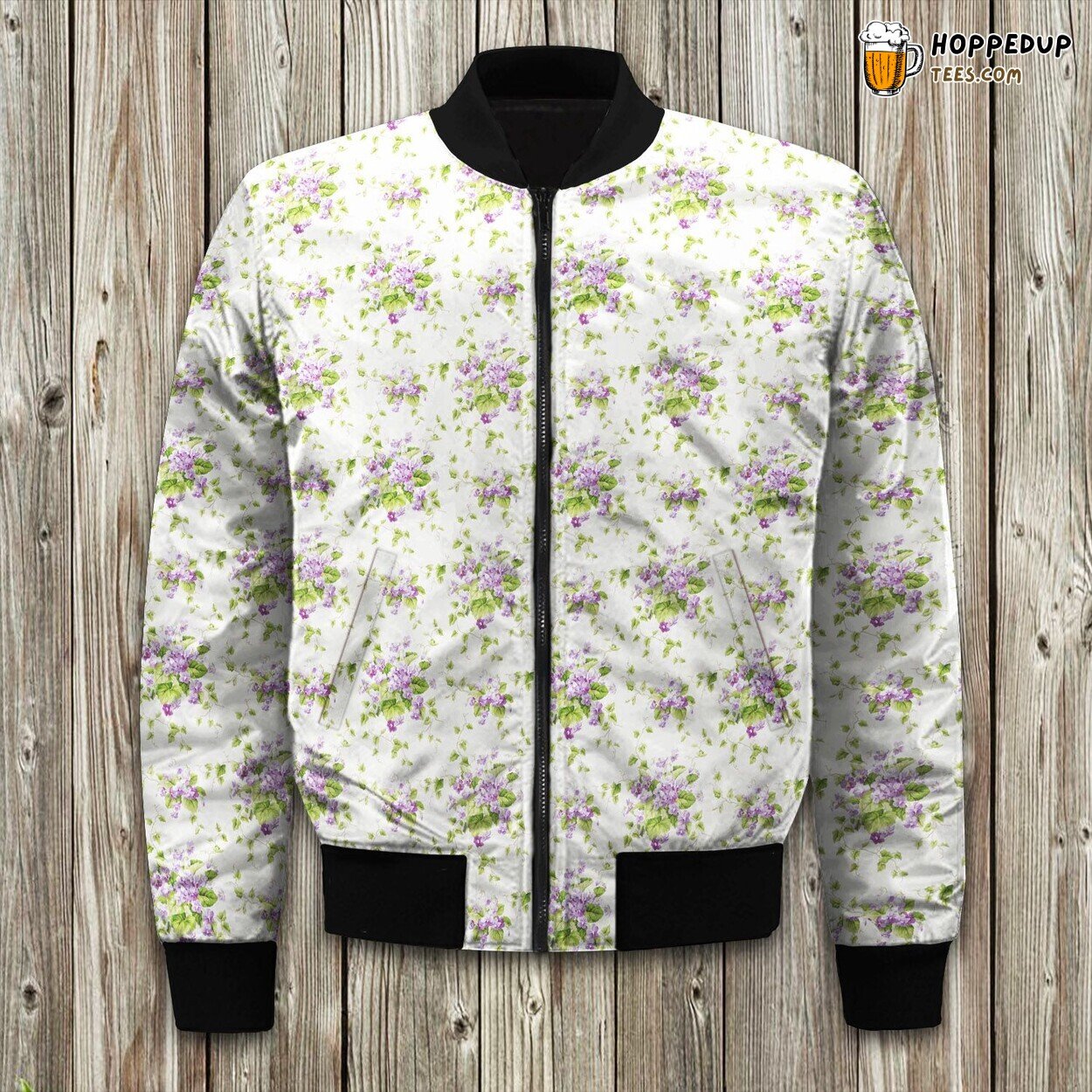 Sweet Violets Inspired Bomber Jacket Winter Floral Elegance