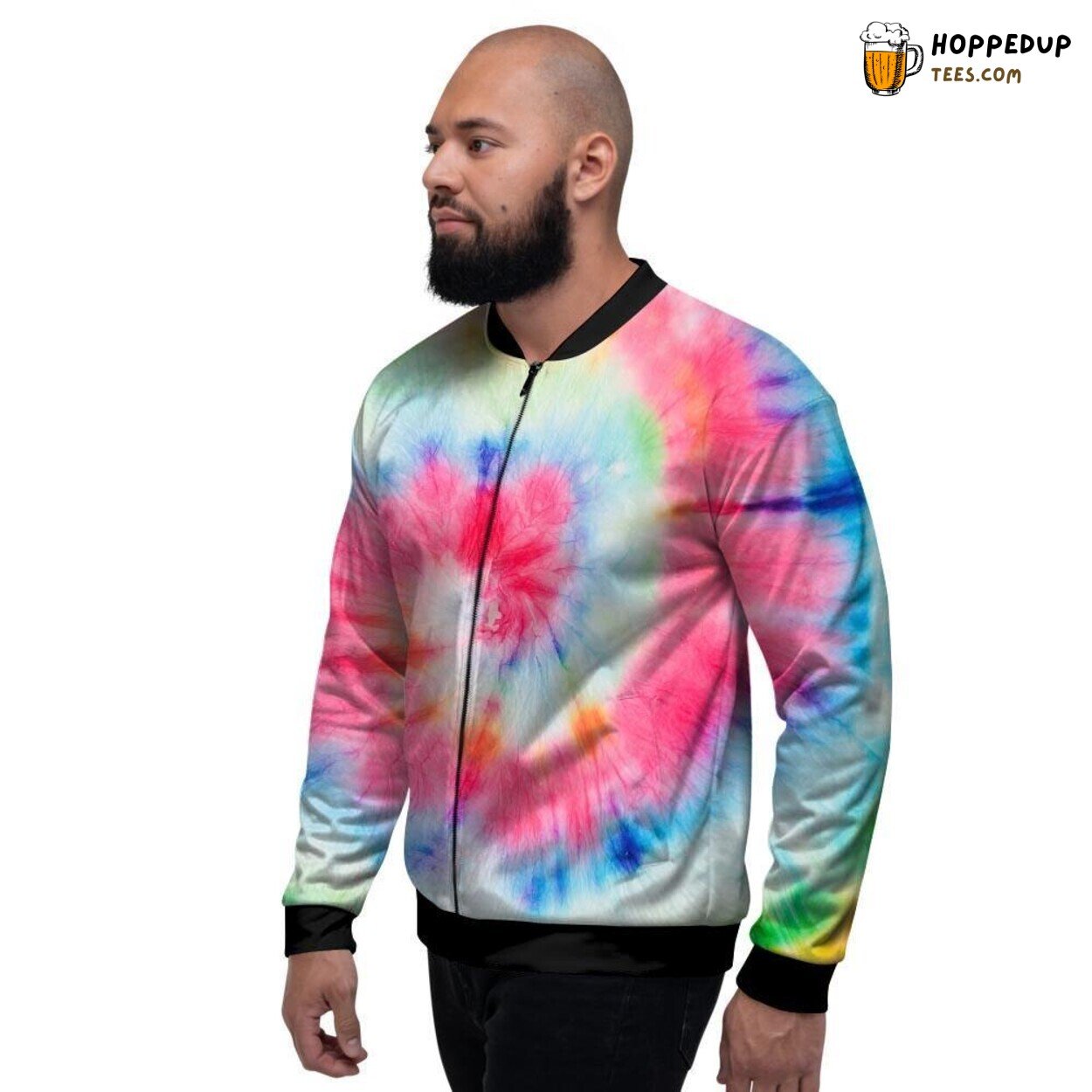 Swirling Rainbow Artistic Tie Dye Print Men’s Bomber Jacket Colorful Fashion