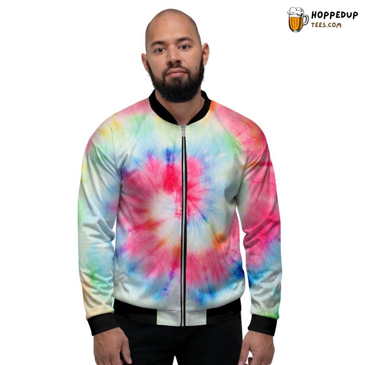 Swirling Rainbow Artistic Tie Dye Print Men’s Bomber Jacket Colorful Fashion