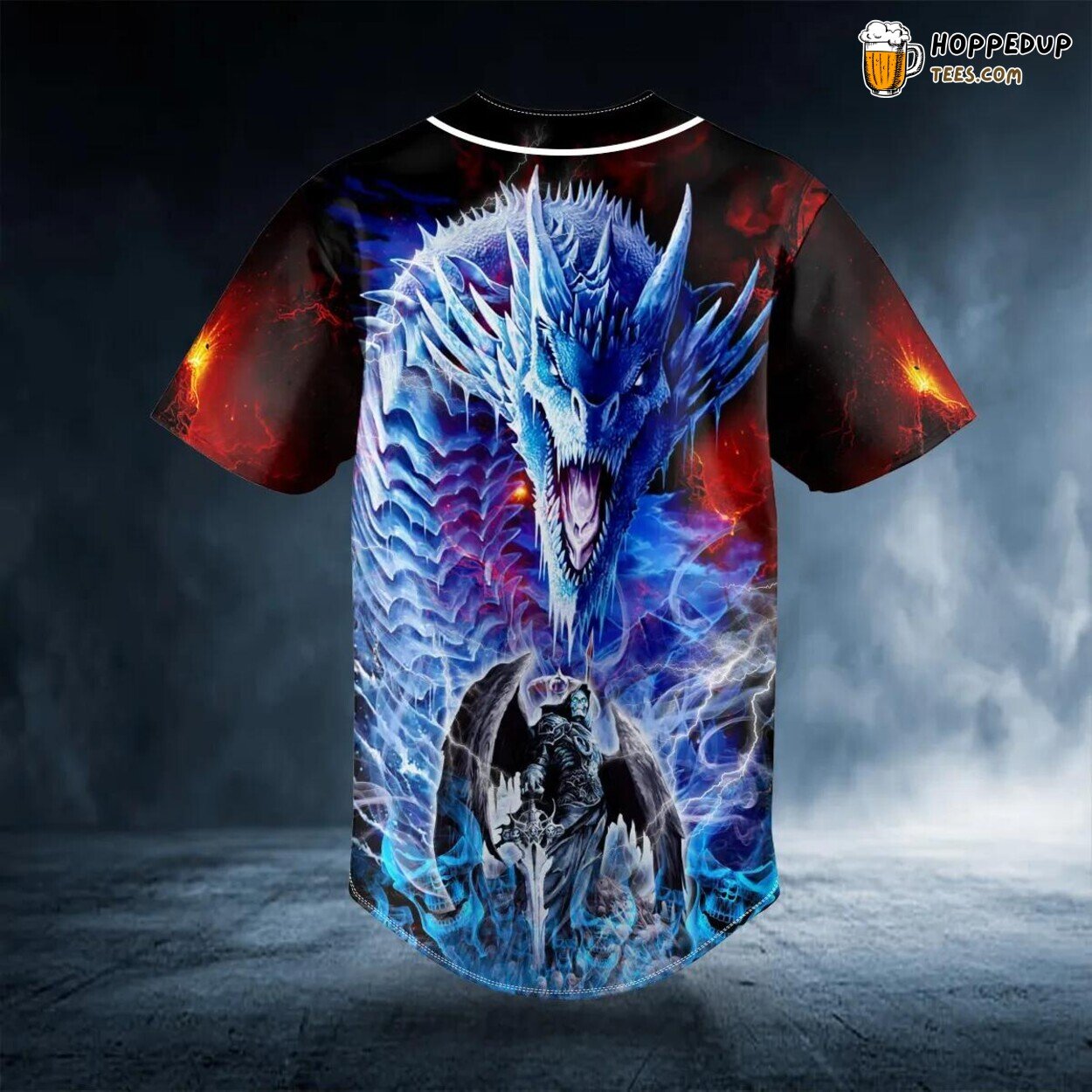 Sword Reaper Blue Fire Dragon Skull Baseball Jersey Skull Viking 3D Print Tees