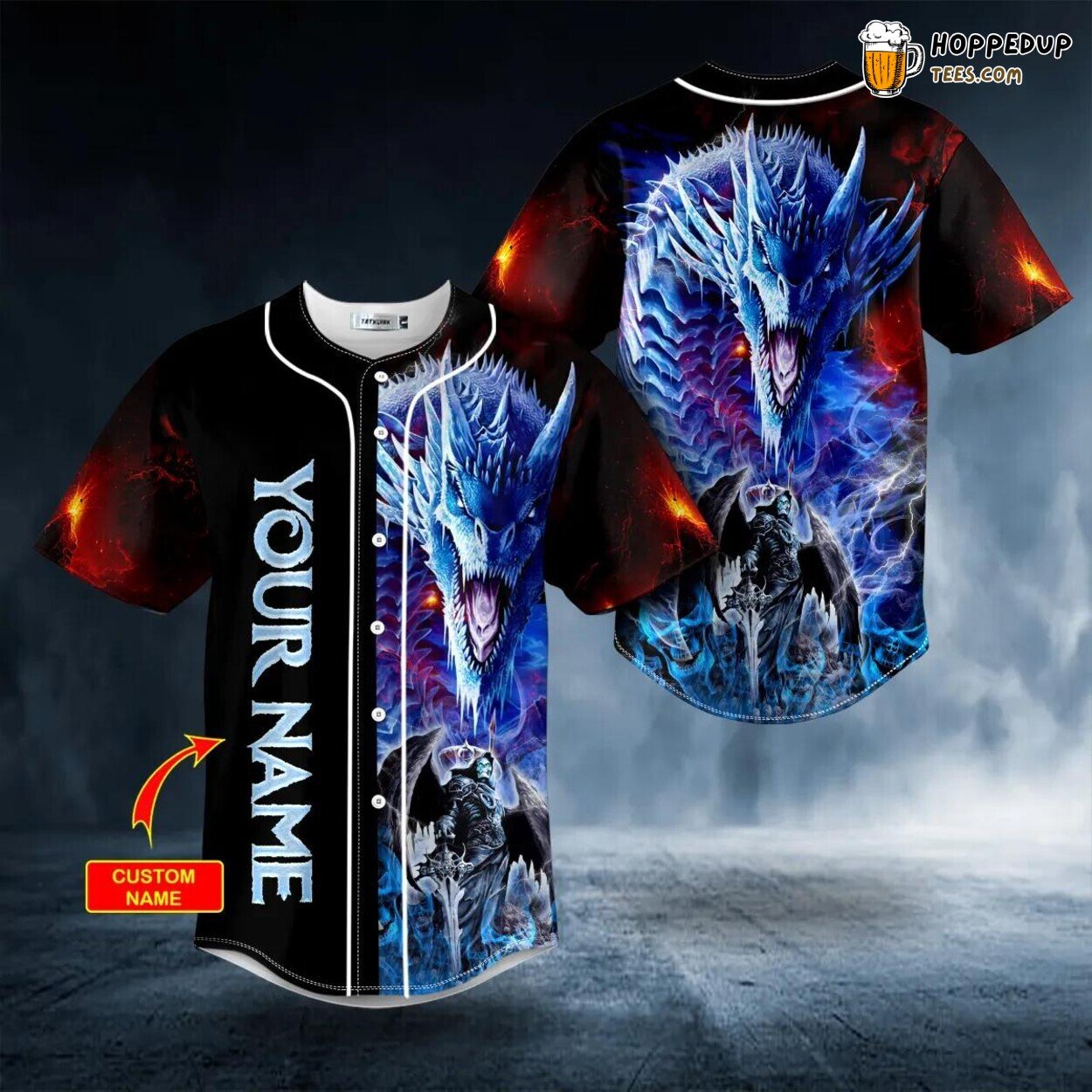 Sword Reaper Blue Fire Dragon Skull Baseball Jersey Skull Viking 3D Print Tees