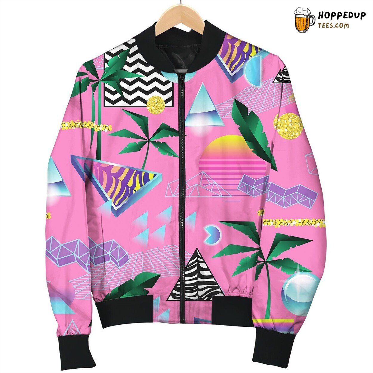 Synth Wave Tropical Seamless Pattern Futuristic Bomber Jacket