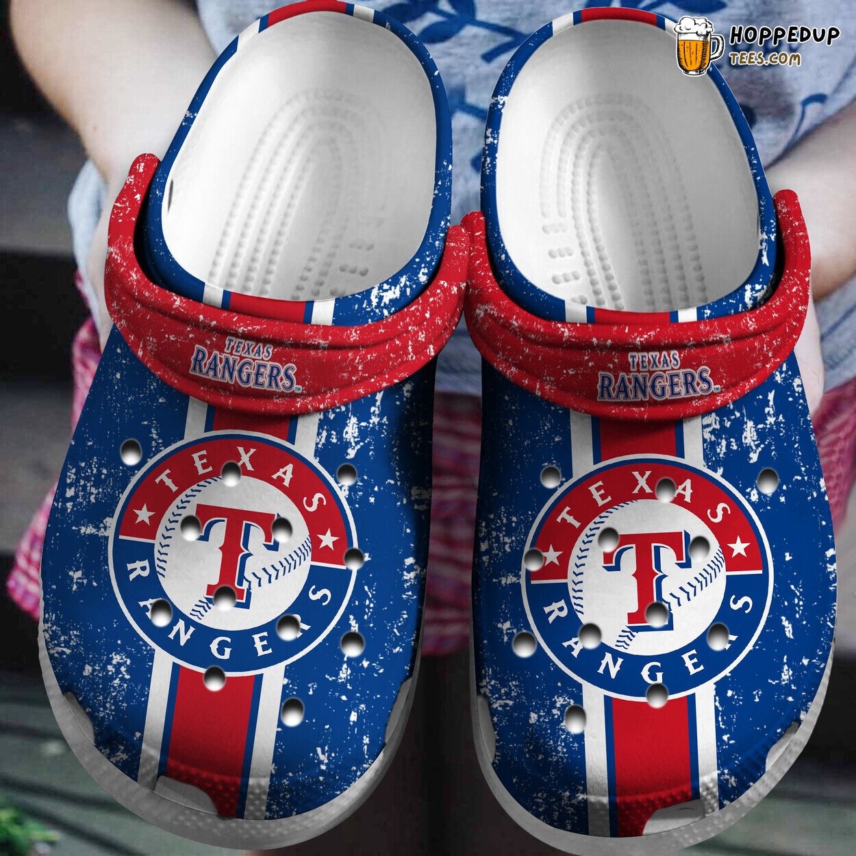 T Rangers WhiteBlue Comfortable Stylish Custom Clog Shoesshoes