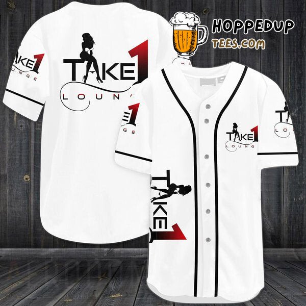 Take Lounge White Themed Baseball Jersey Distinctive Unique Design Look