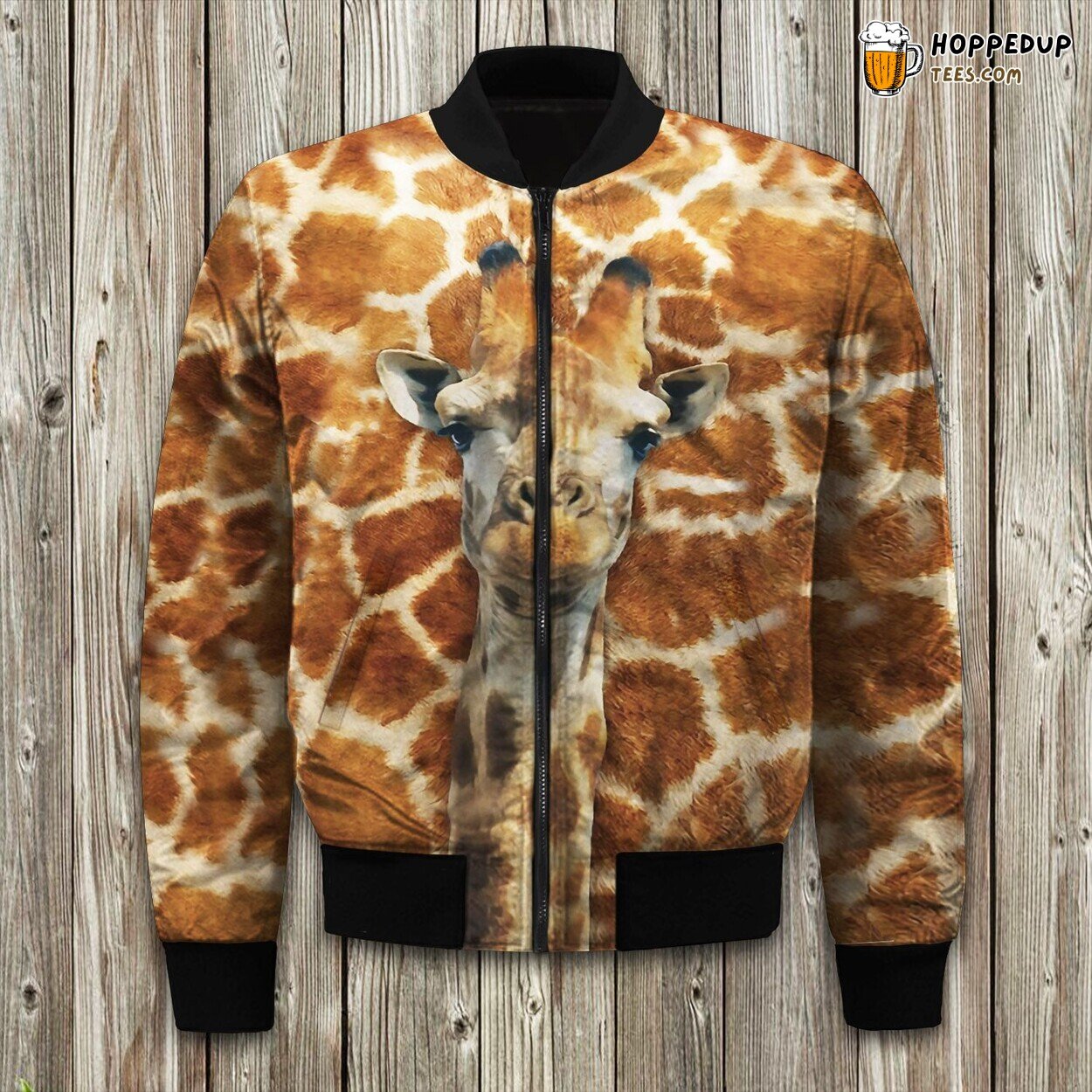 Tall Giraffe Pattern Bomber Jacket Celebrate Winter’s Safari Beauty and Grace