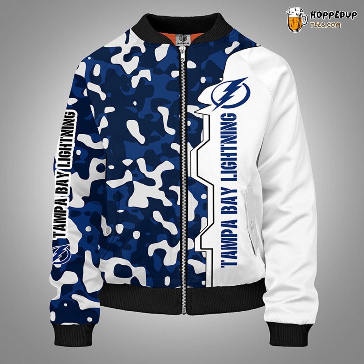 Tampa Bay Lightning NHL Camouflage Blue Bomber Jacket Stylish Theme