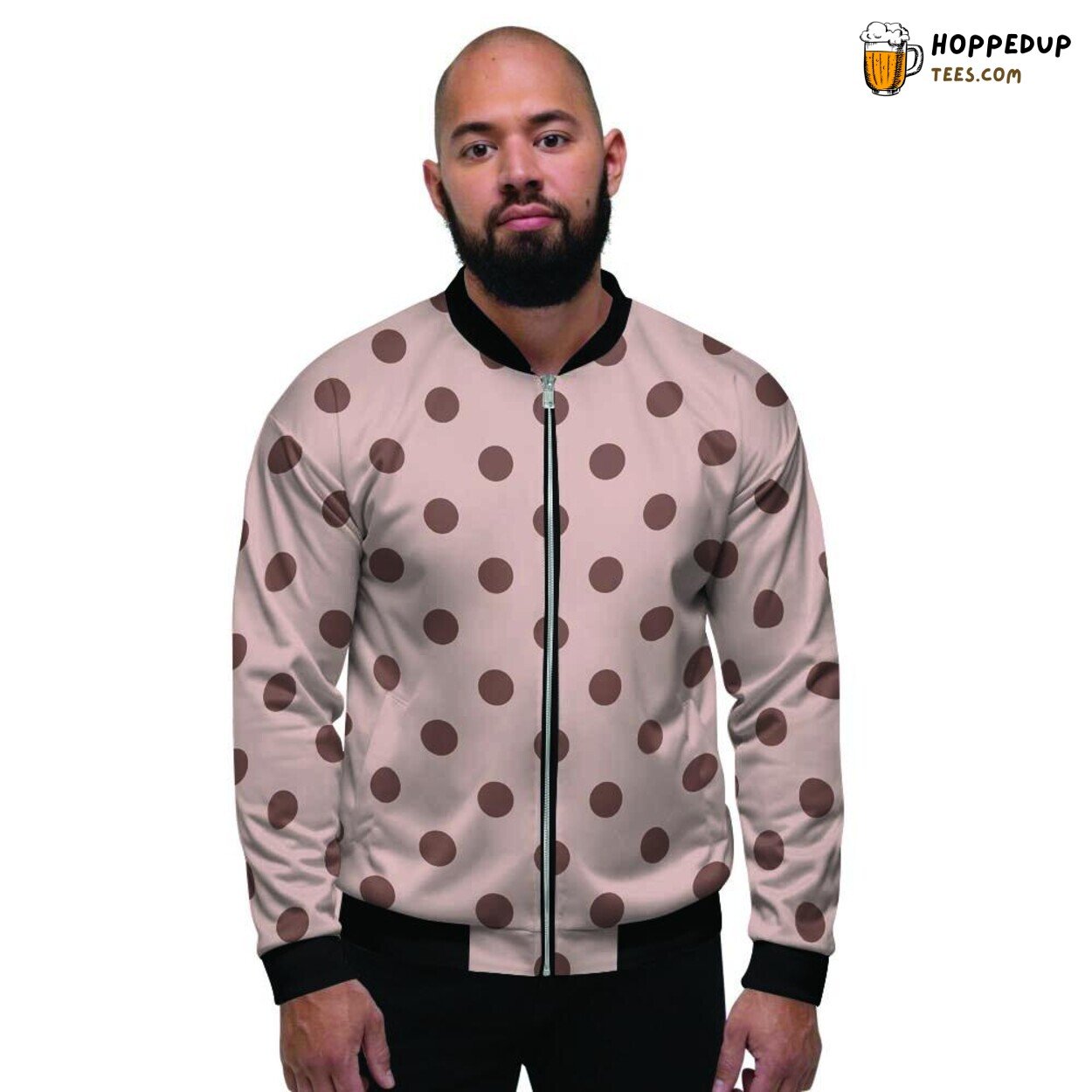 Tan Brown Classic Polka Dot Design Men’s Bomber Jacket Stylish Pattern Look
