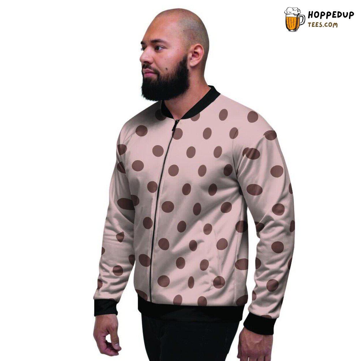 Tan Brown Classic Polka Dot Design Men’s Bomber Jacket Stylish Pattern Look