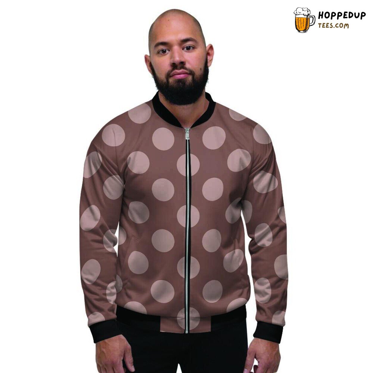 Tan Brown Polka Dot Vintage Design Men’s Bomber Jacket Classic Pattern Display
