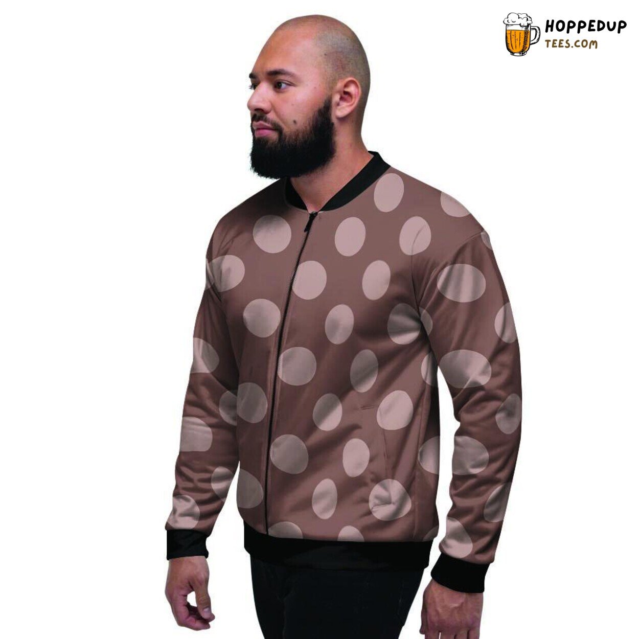 Tan Brown Polka Dot Vintage Design Men’s Bomber Jacket Classic Pattern Display
