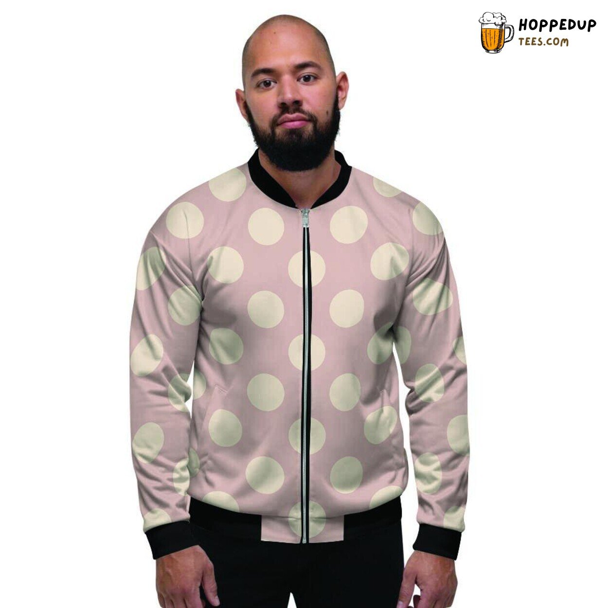 Tan Color Polka Dot Design Men’s Bomber Jacket Circular Pattern Classic Fashion