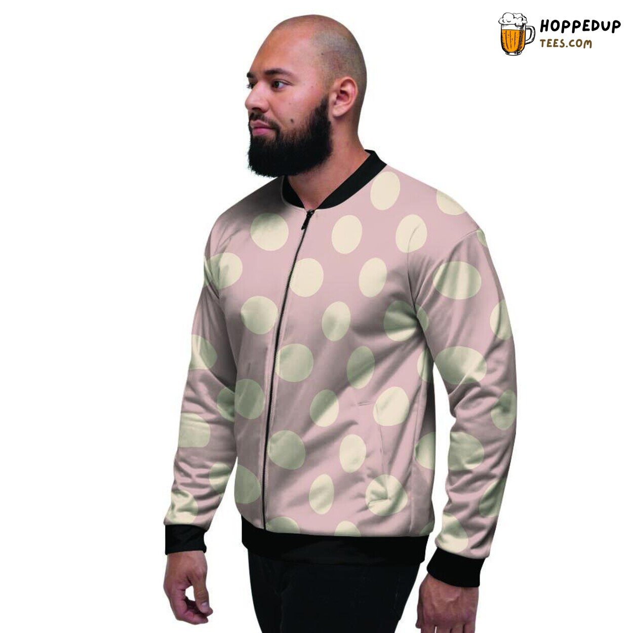 Tan Color Polka Dot Design Men’s Bomber Jacket Circular Pattern Classic Fashion