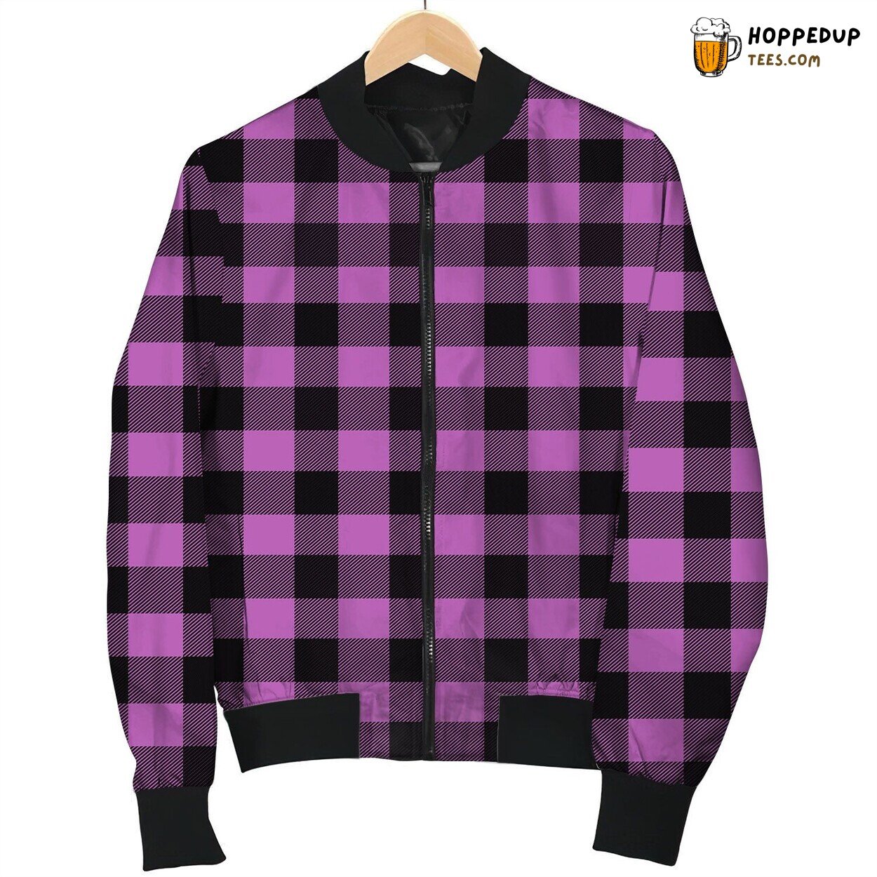 Tartan Black And Purple Bomber Jacket