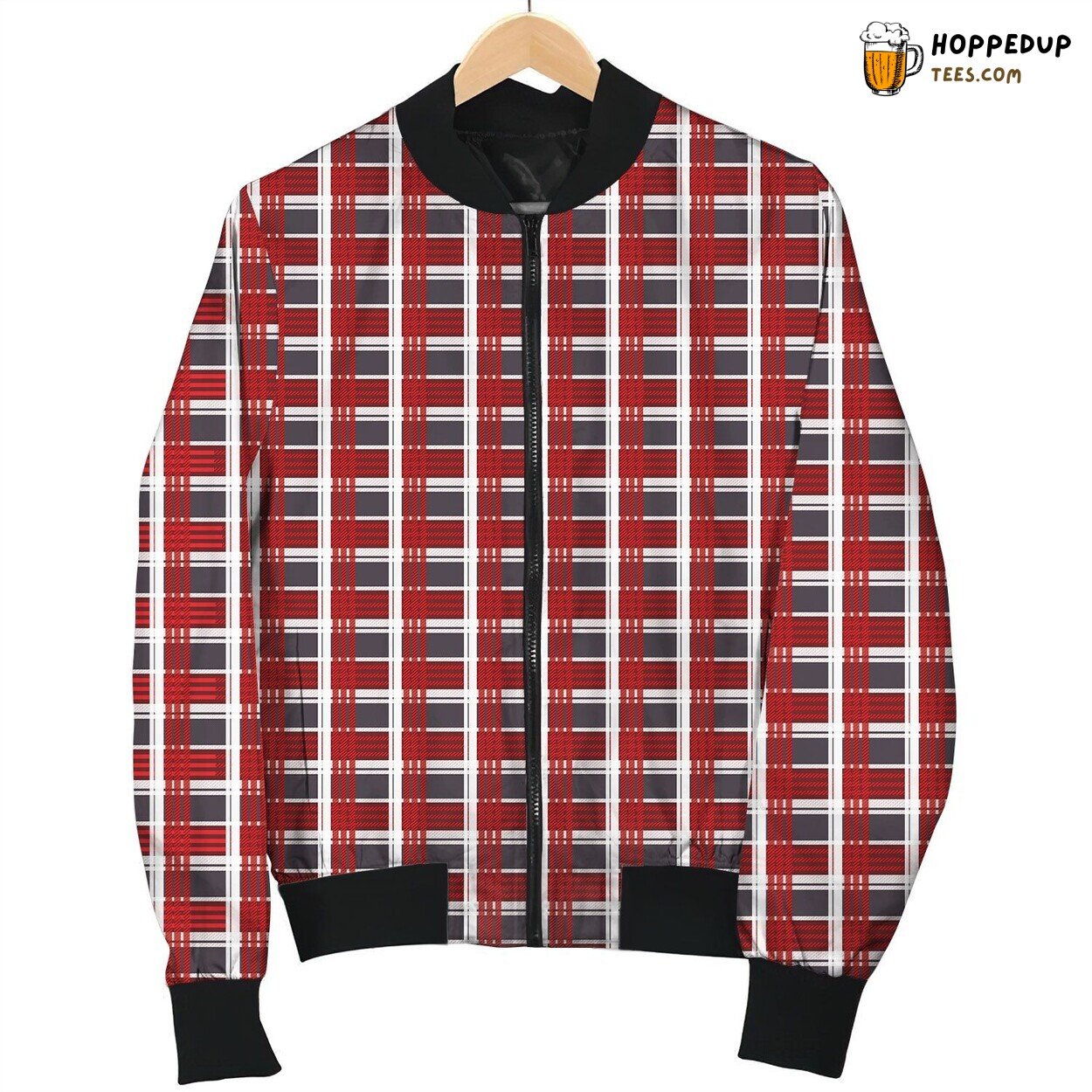 Tartan Black Red White Bomber Jacket