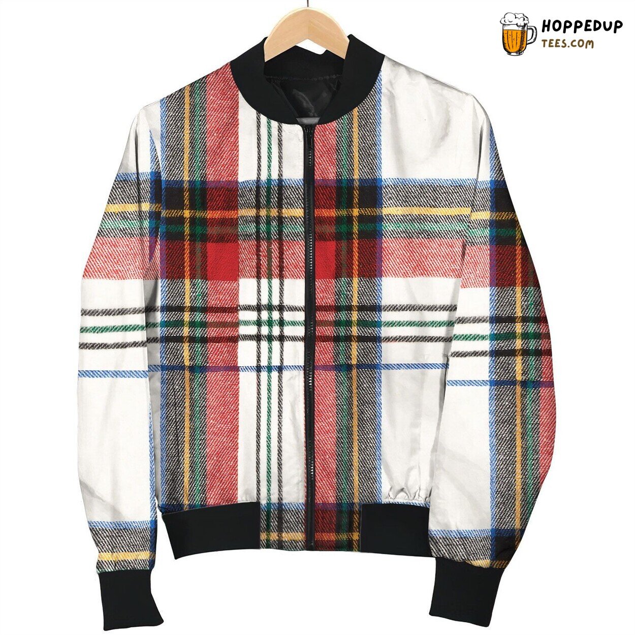 Tartan Black Red White Great Bomber Jacket