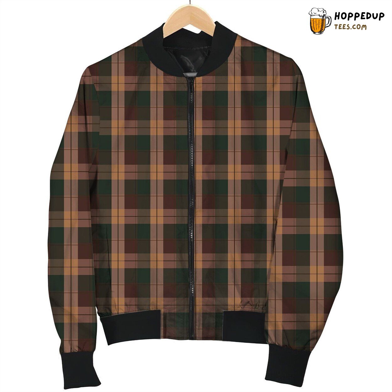 Tartan Brown Black Blue Bomber Jacket