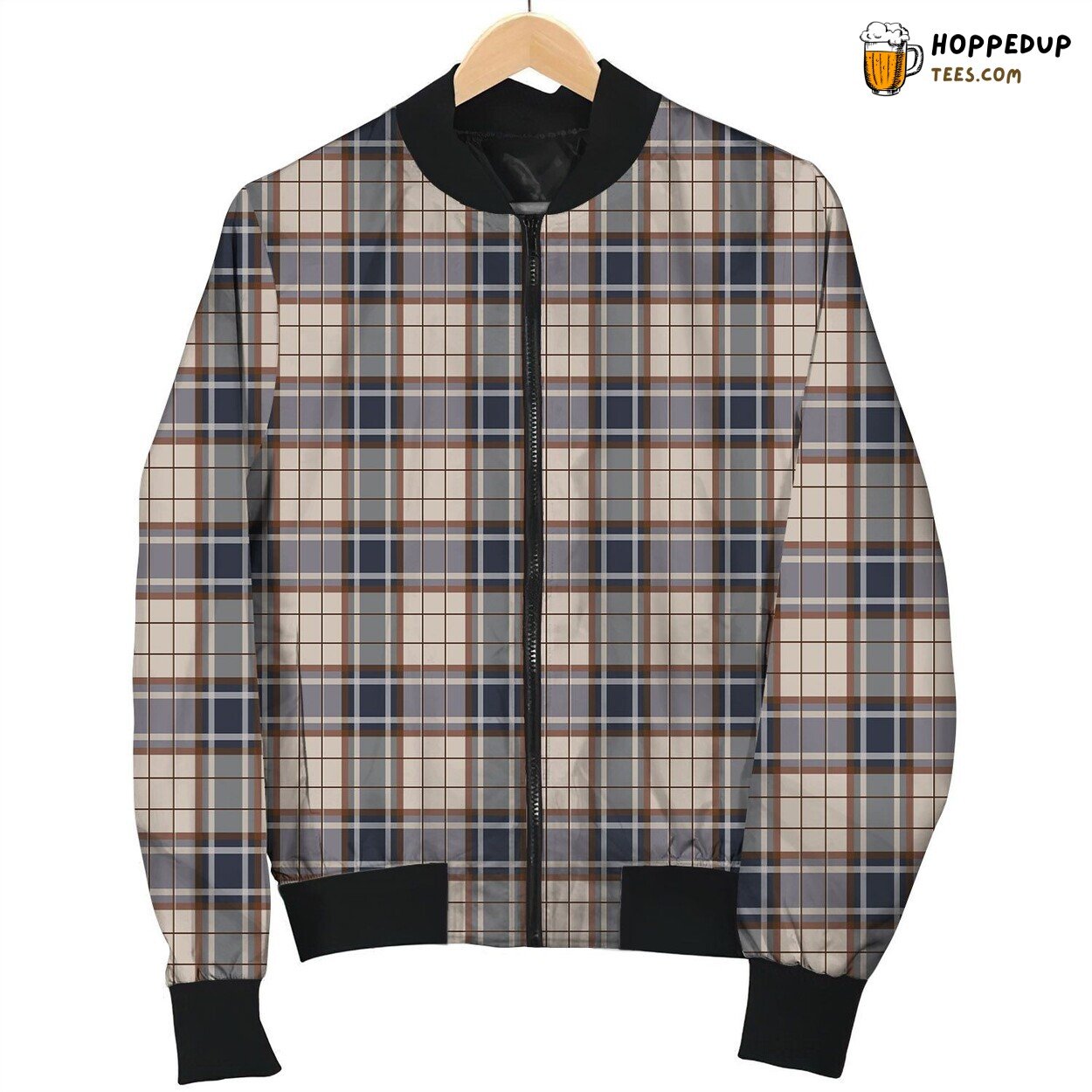 Tartan Brown Blue Bomber Jacket
