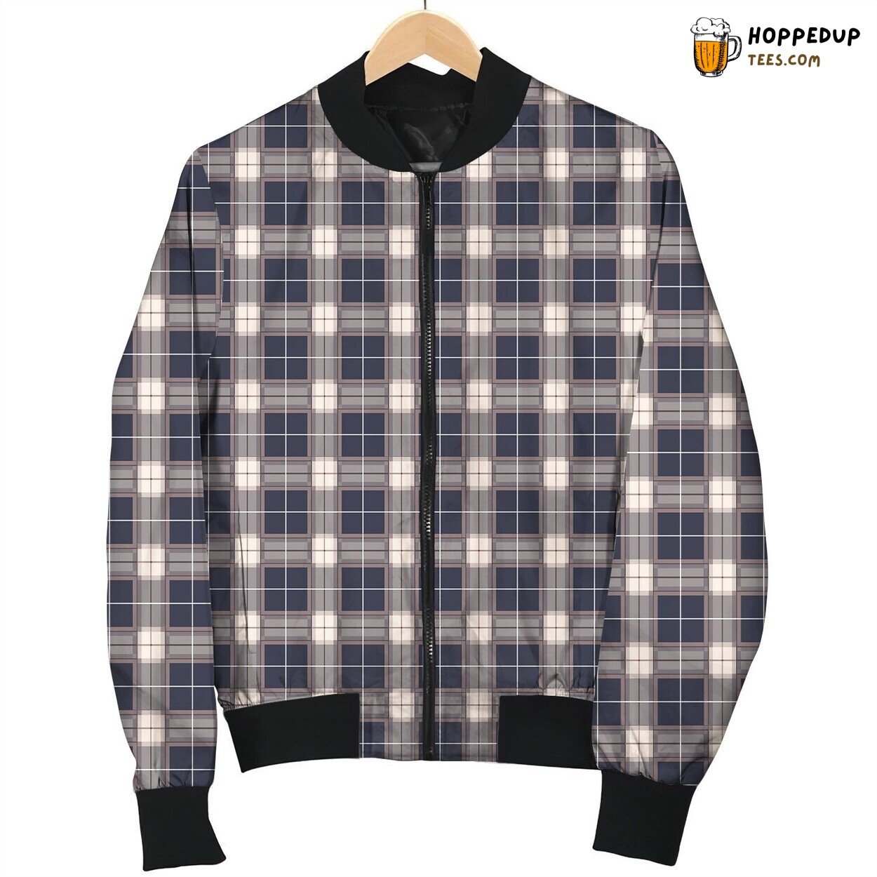 Tartan Brown Dark Blue Bomber Jacket