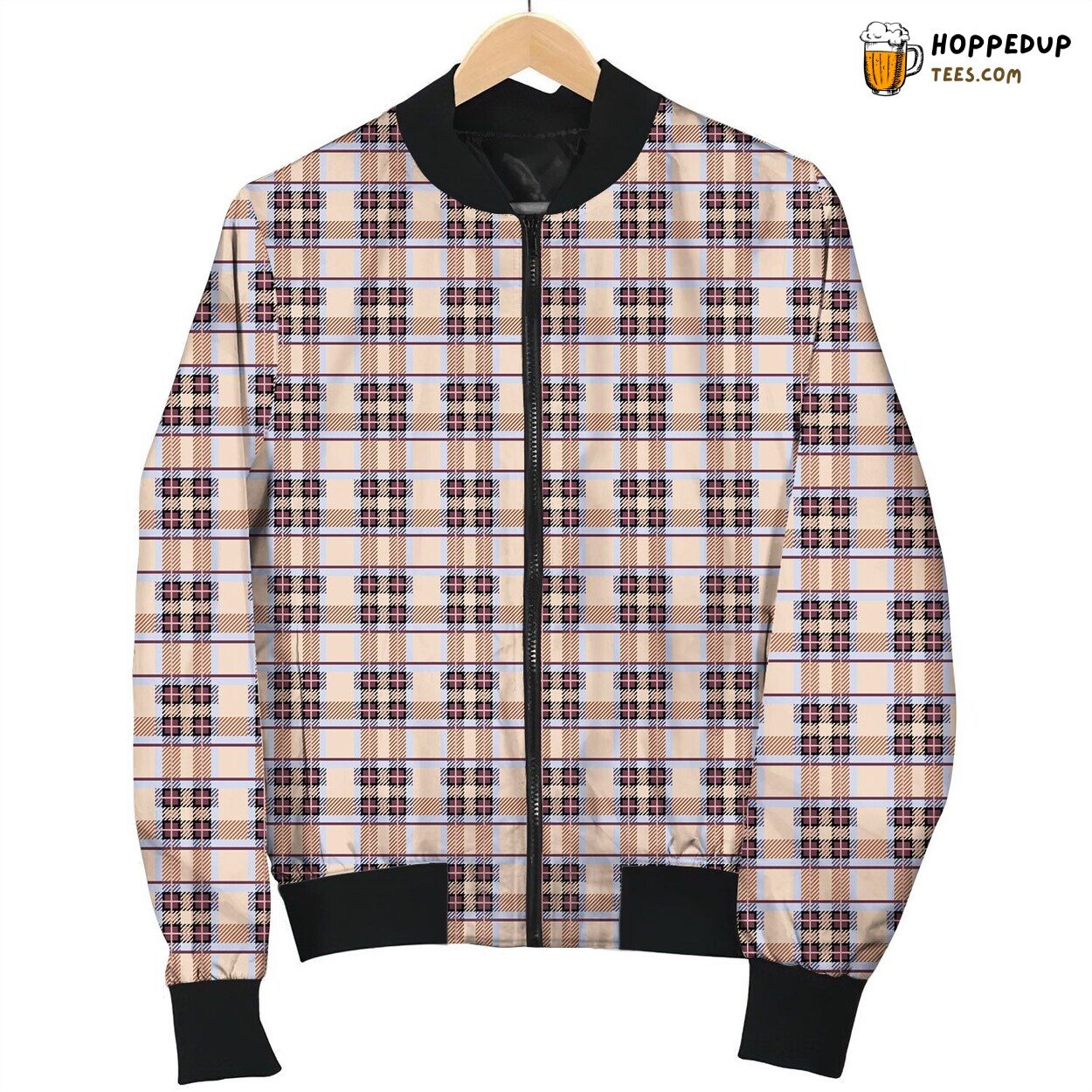Tartan Brown Light Pink Bomber Jacket