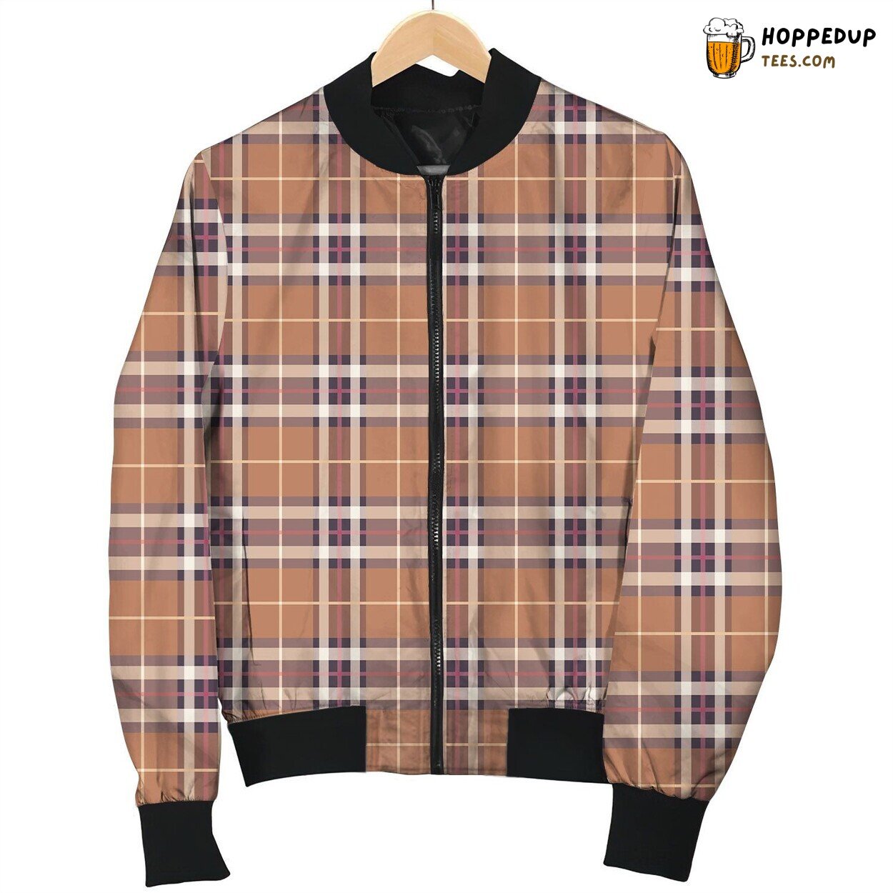 Tartan Brown Purple Bomber Jacket