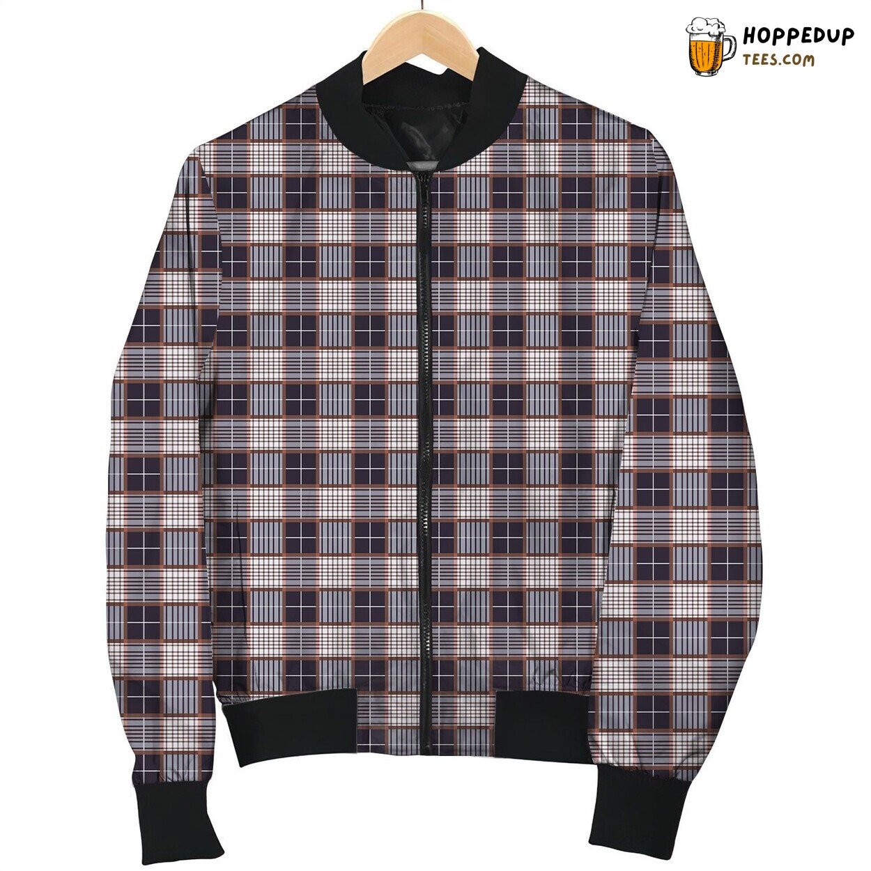 Tartan Dark Blue White Bomber Jacket