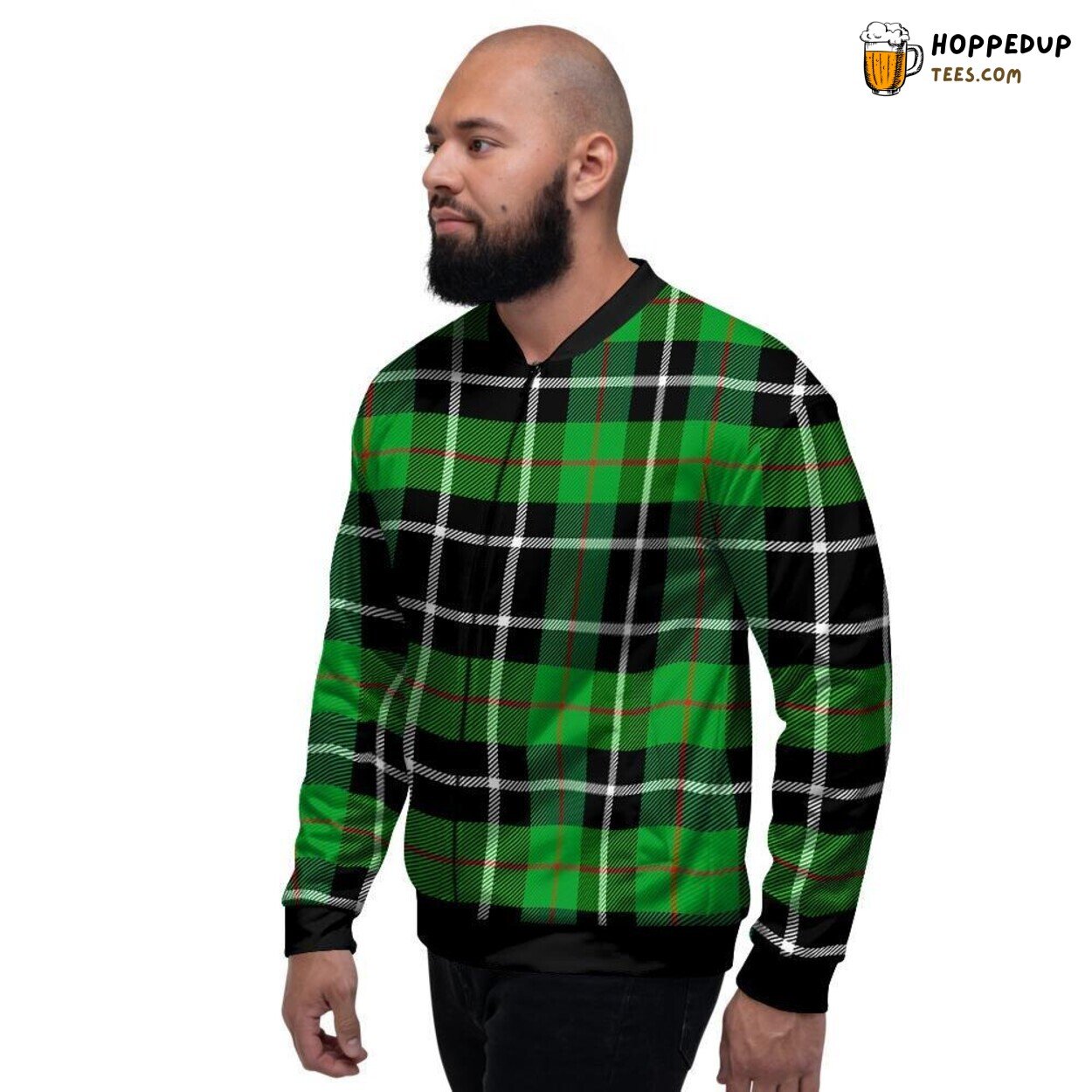 Tartan Green Plaid Scottish Christmas Display Men’s Bomber Jacket Festive Charm