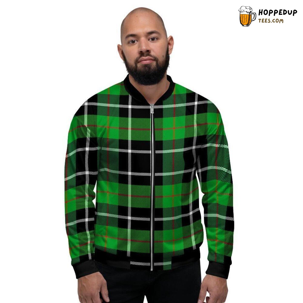 Tartan Green Plaid Scottish Christmas Display Men’s Bomber Jacket Festive Charm