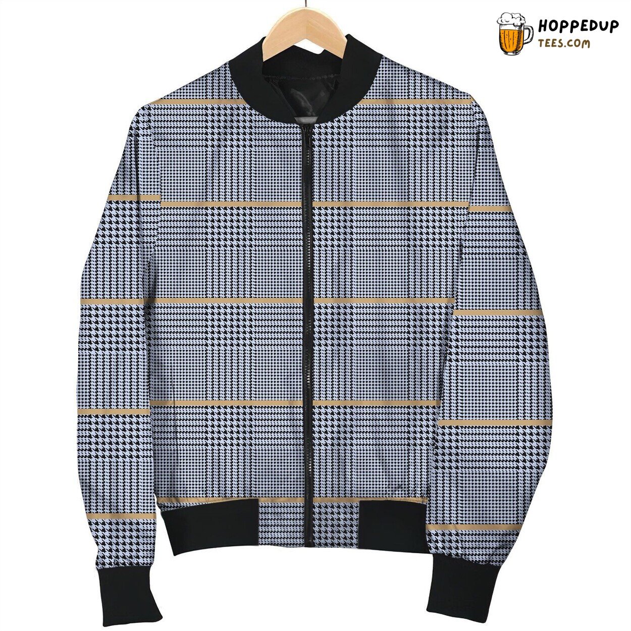 Tartan Grey Blue Winter Jacket Bomber Unique Collection Design Style Look