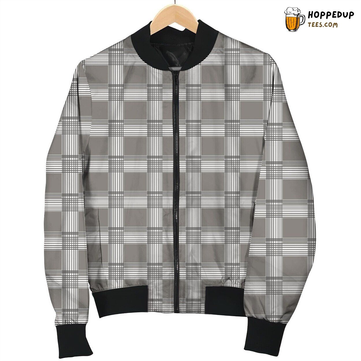 Tartan Grey Brown Bomber Winter Jacket Unique Collection Design Style Look