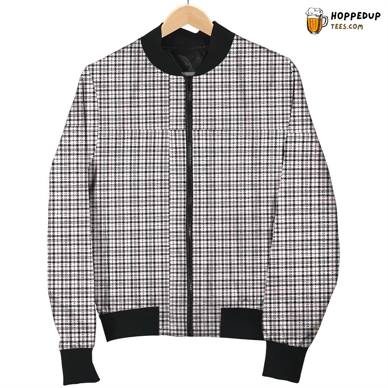 Tartan Grey Pink Bomber Winter Jacket Unique Collection Design Style Look
