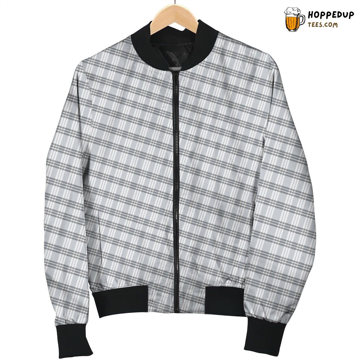 Tartan Grey White Blue Bomber Jacket