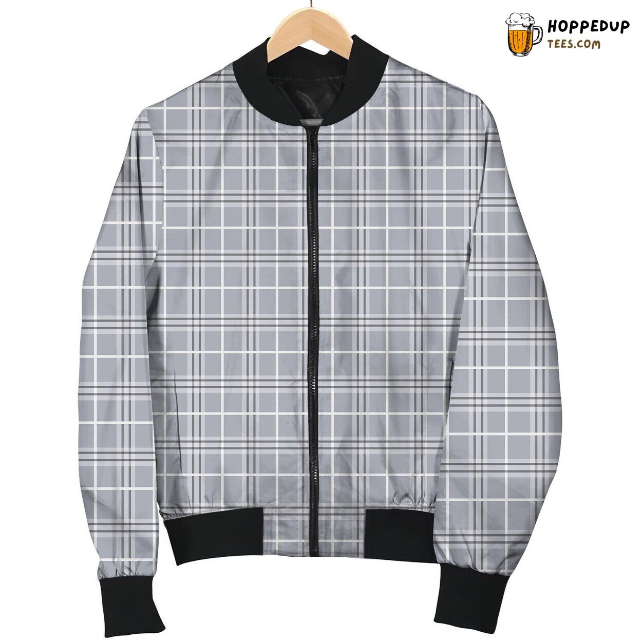 Tartan Grey White Winter Bomber Jacket Unique Collection Design Style Look