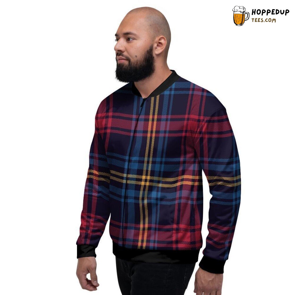 Tartan Pattern Print Men’s Bomber Jacket Classic Scottish Inspired Design Style