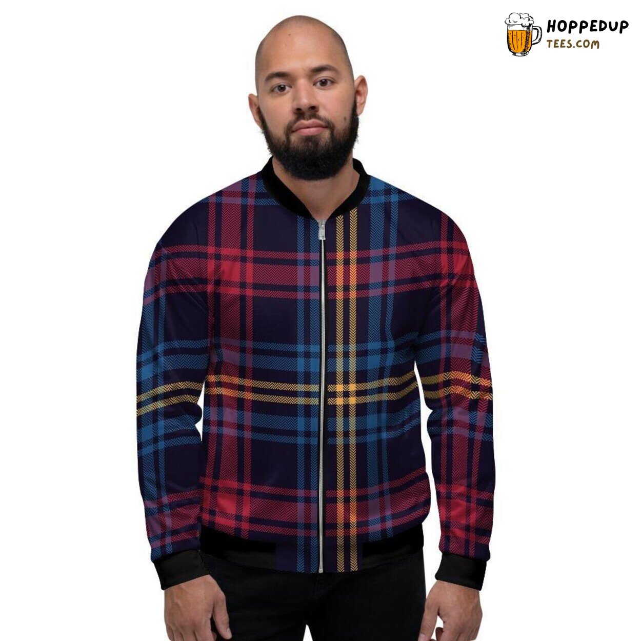 Tartan Pattern Print Men’s Bomber Jacket Classic Scottish Inspired Design Style
