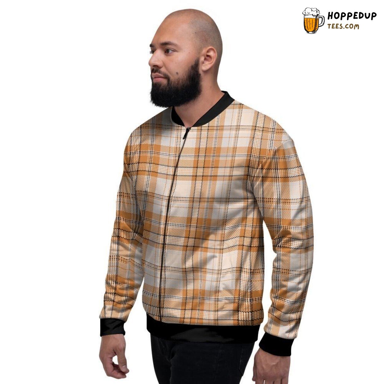 Tartan Plaid Beige Elegant Design Men’s Bomber Jacket Classic Pattern Elegance