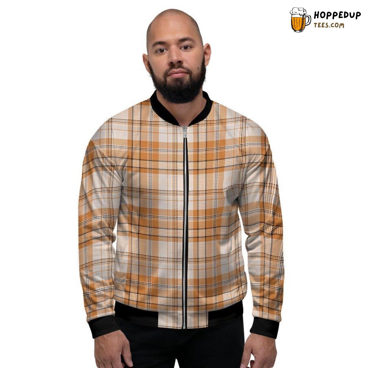 Tartan Plaid Beige Elegant Design Men’s Bomber Jacket Classic Pattern Elegance