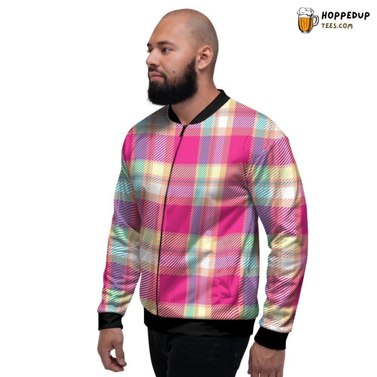 Tartan Plaid Pink Print Design Men’s Bomber Jacket Classic Checked Art Display