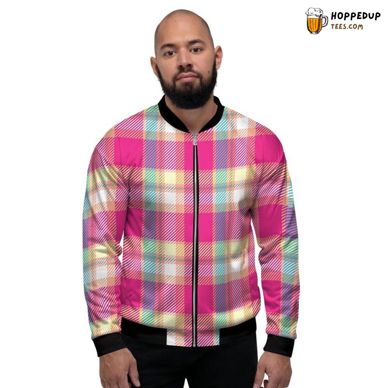 Tartan Plaid Pink Print Design Men’s Bomber Jacket Classic Checked Art Display