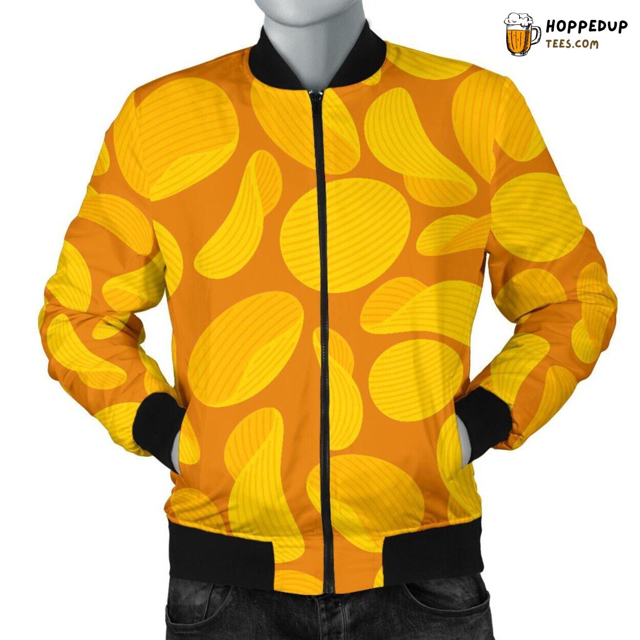 Tasty Potato Chip Snack Art Men’s Bomber Jacket Gourmet Delight Design Tribute
