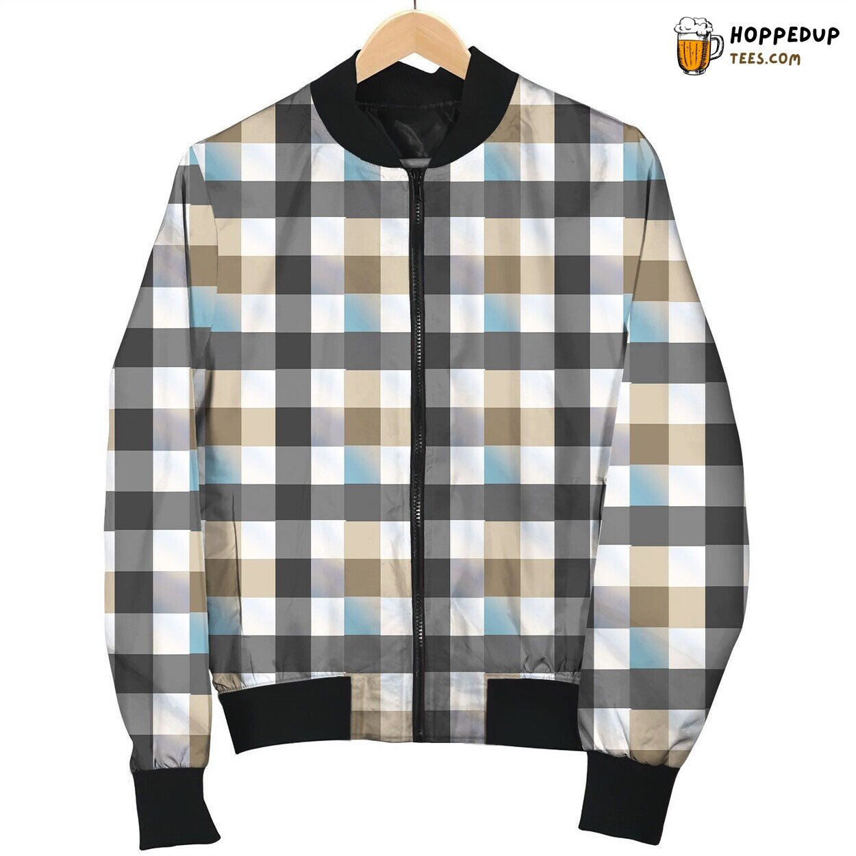 Tattersall Grey White Brown Bomber Jacket