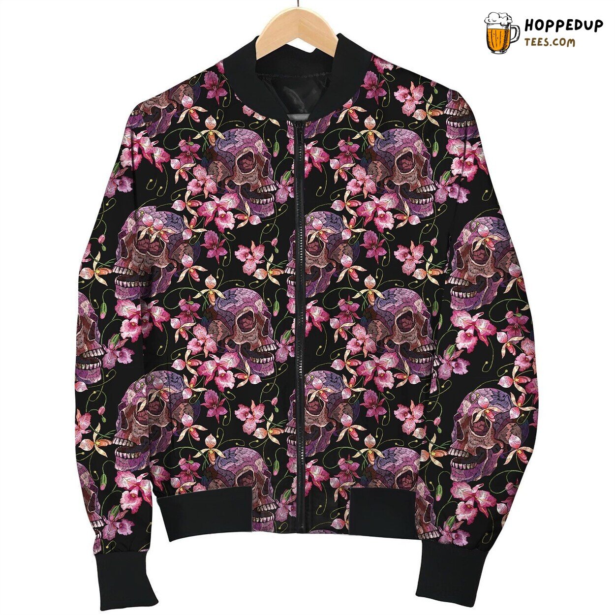 Tattoo Pink Skull And Flower Bomber Jacket