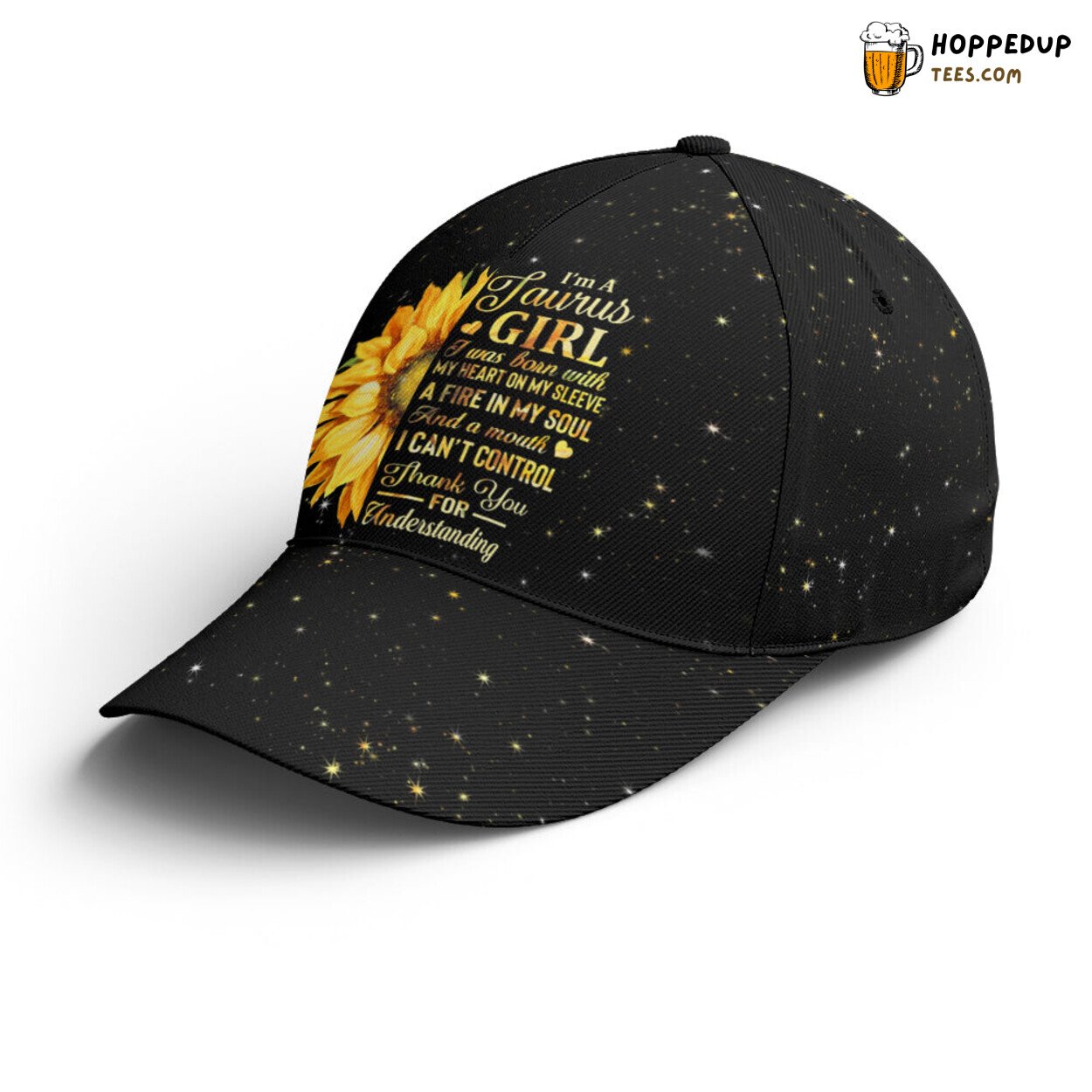 Taurus Lovers Sunflower Glitter Black Unique Statement Baseball Cap