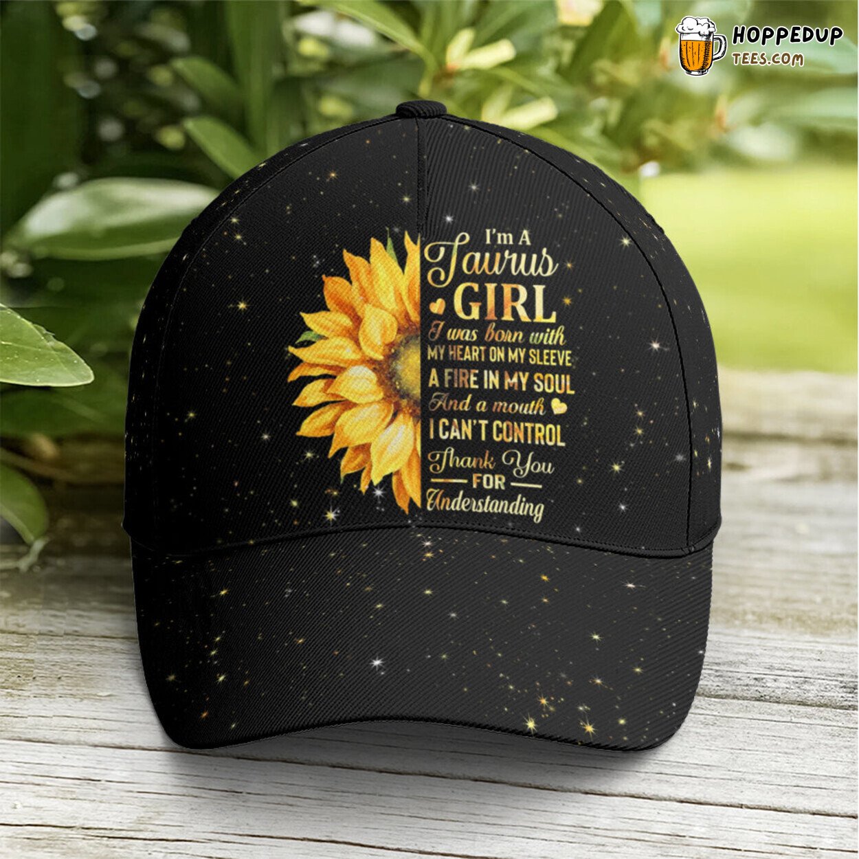 Taurus Lovers Sunflower Glitter Black Unique Statement Baseball Cap